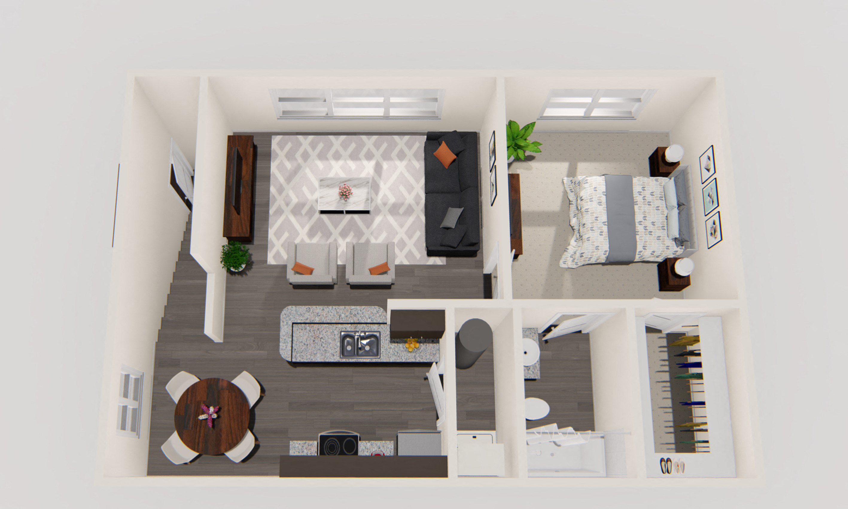 Floor plan for 1 bed, 1 bath, 710 sqft